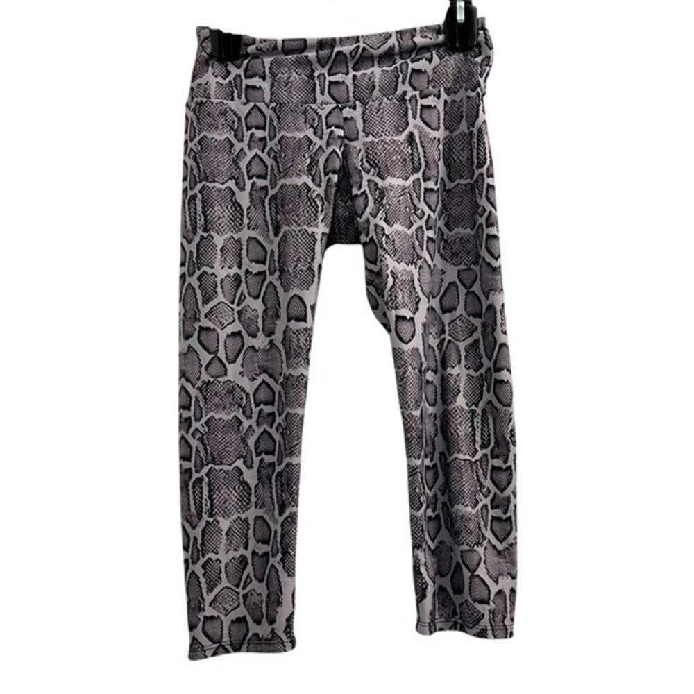 Onzie Womens Grey Snakeskin High Rise Midi Leggings XS Animal Print Yoga Pants - Picture 2 of 5